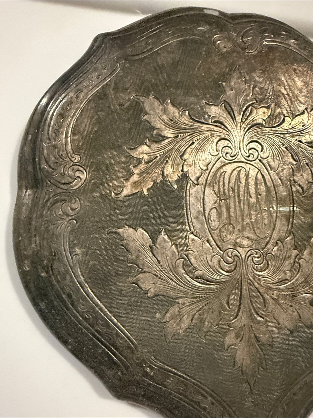 Ornate Engraved Metal Hand Mirror with Monogram - Picture 6 of 7